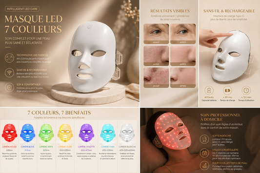 Masque LED Rechargeable — Photobiomodulation 7 Couleurs