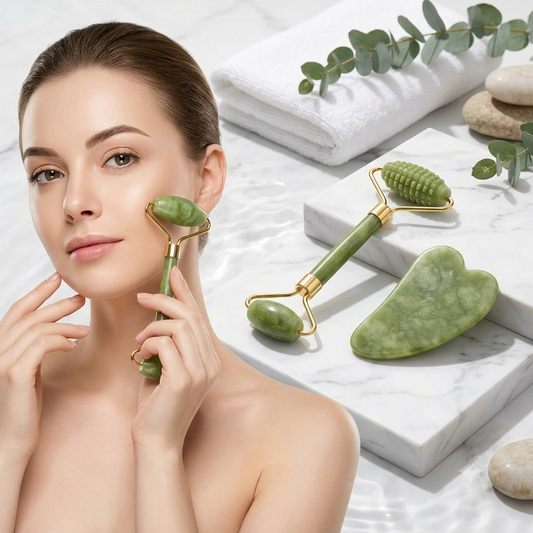 Rouleau Gua Sha en Pierre de Jade Naturelle — Massage Visage & Lifting