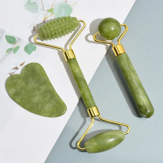 Rouleau Gua Sha en Pierre de Jade Naturelle — Massage Visage & Lifting