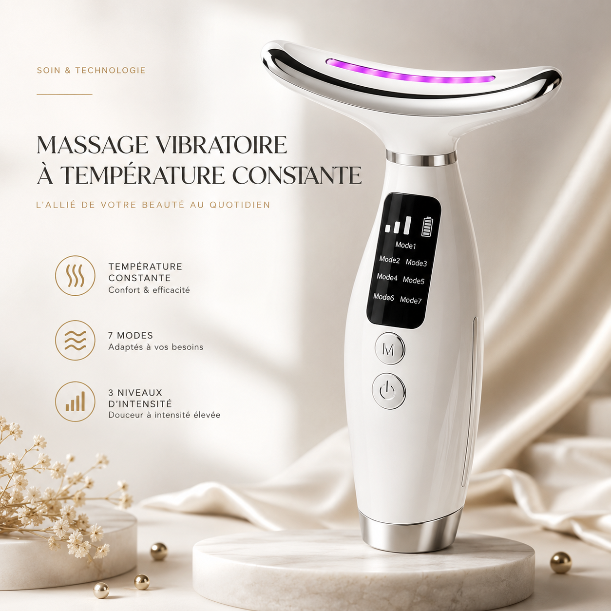 Masseur LED Visage & Cou — Luminothérapie 7 Couleurs