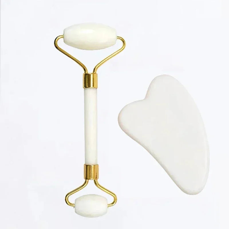 Rouleau Gua Sha en Pierre de Jade Naturelle — Massage Visage & Lifting
