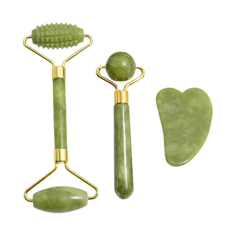 Rouleau Gua Sha en Pierre de Jade Naturelle — Massage Visage & Lifting