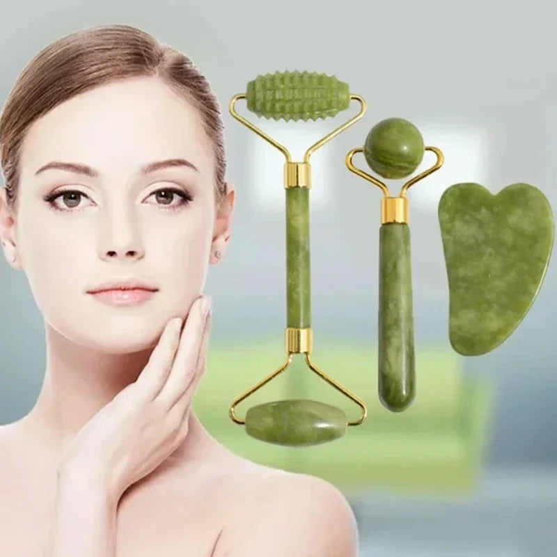 Rouleau Gua Sha en Pierre de Jade Naturelle — Massage Visage & Lifting